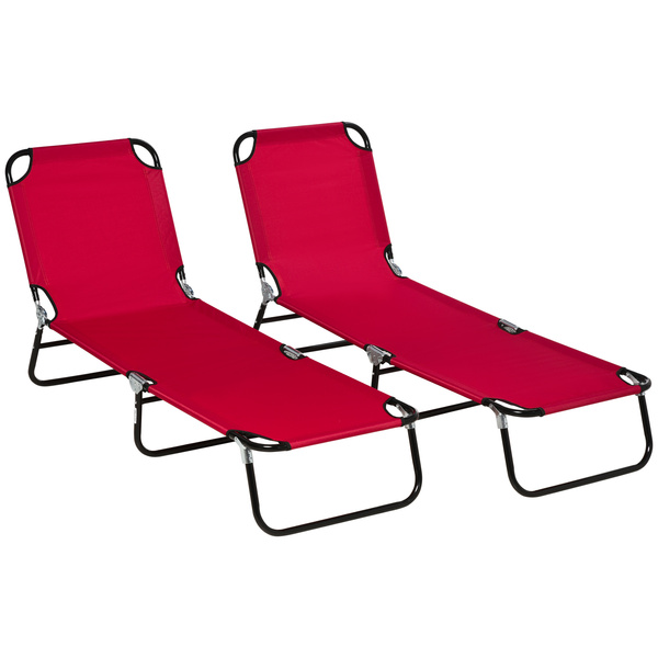 Outsunny Set of Two Folding Sun Loungers - Red