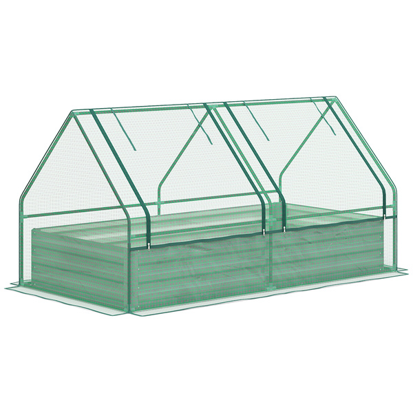 Outsunny Metal Planter Box with Cover, Raised Garden Bed with Greenhouse, for Herbs and Vegetables, Green and Dark Grey