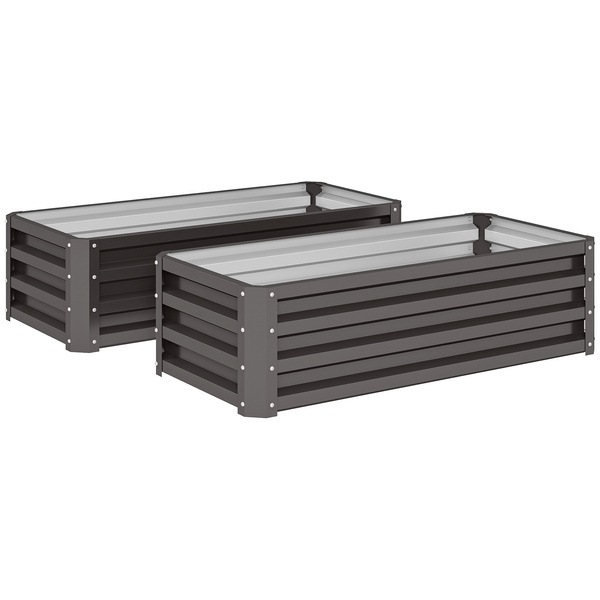 Outsunny Set of Two 110 x 50cm Steel Planter Boxes -  Dark Grey