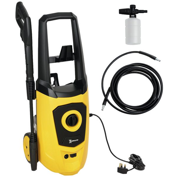 DURHAND 1800W High Pressure Washer, 150 Bar Pressure, 510 L/h Flow, High-Performance Portable Power Washer Jet Wash Cleaner with 6M Hose, Snow Foam Bottle for Garden, Car, Furniture, Yellow