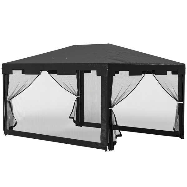 Outsunny 4 x 3 m Party Tent Wedding Gazebo Outdoor Waterproof PE Canopy Shade with Panel