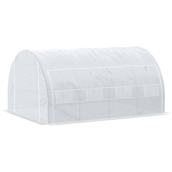 Outsunny 4 x 3 x 2 m Polytunnel Greenhouse with Roll-up Side Walls, Walk-in Grow House Tent with Steel Frame, Reinforced Cover, Zipped Door and 12 Mesh Windows for Garden, White