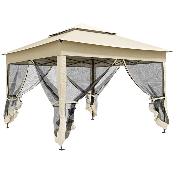 Outsunny 3 x 3(m) Pop Up Gazebo, Double-roof Garden Tent with Netting and Carry Bag, Party Event Shelter for Outdoor Patio, Cream White