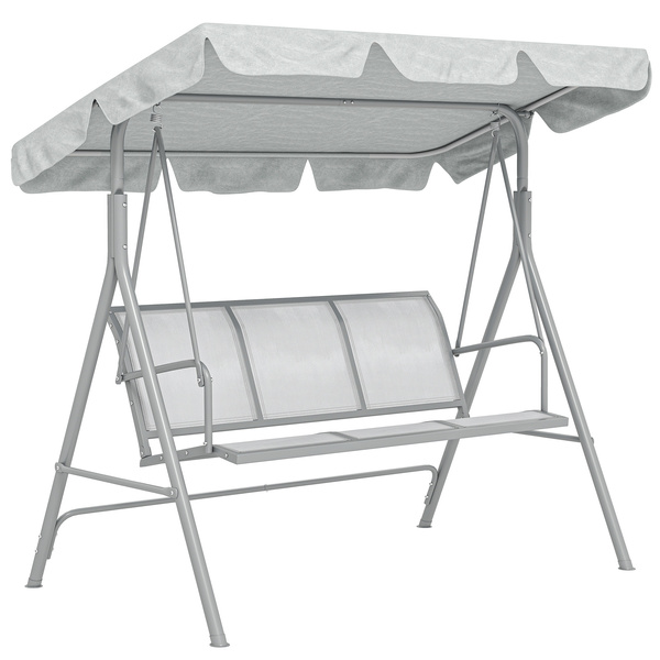 Outsunny Metal Garden Swing Chair, 3-Seater Swing Seat, Patio Hammock Bench Canopy Lounger, Light Grey