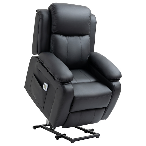 HOMCOM Riser and Recliner Chair with Massage, Power Lift Recliner Chair for Elderly with Remote Control, Extended Footrest, Dual Side Pockets, Overstuffed Electric Reclining Armchair, Black