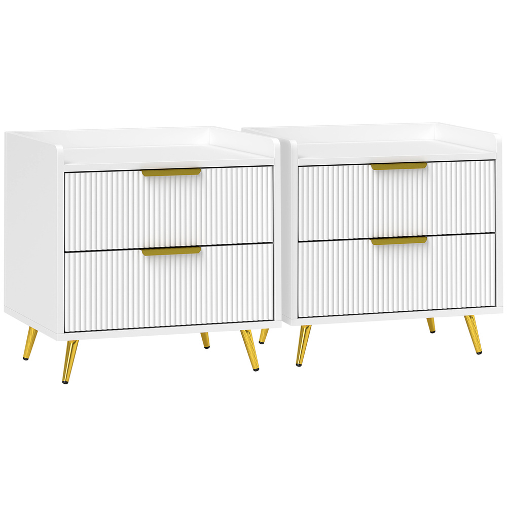 HOMCOM Elegant Two-Drawer Bedside Table Set of 2 - White