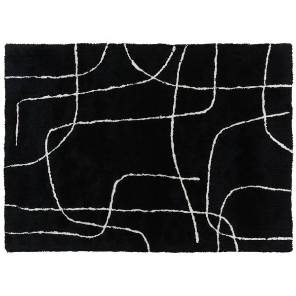 HOMCOM Modern Fluffy Area Rug, Geometric Pattern Washable Rug, Soft High Pile Floor Carpet for Living Room, Bedroom, Dining Room, Home Office, 170 x 120 cm, Black