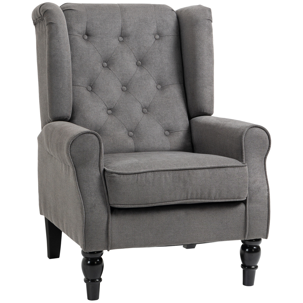 HOMCOM Retro Accent Chair, Snow Flannel Wingback Armchair with Wood Frame Button Tufted Design for Living Room Bedroom, Dark Grey