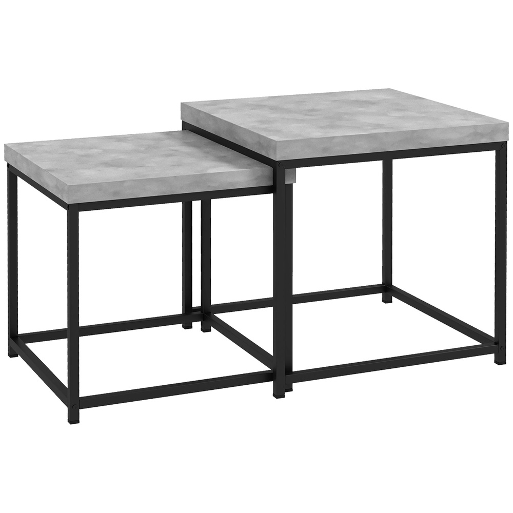 HOMCOM Coffee Table Set of 2, Nest of Tables with 3.5cm Thick Tabletop, Grey