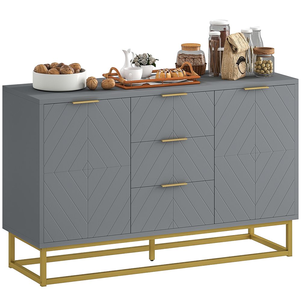 HOMCOM Sideboard with 3 Drawers and Adjustable Shelves for Living Room - Grey