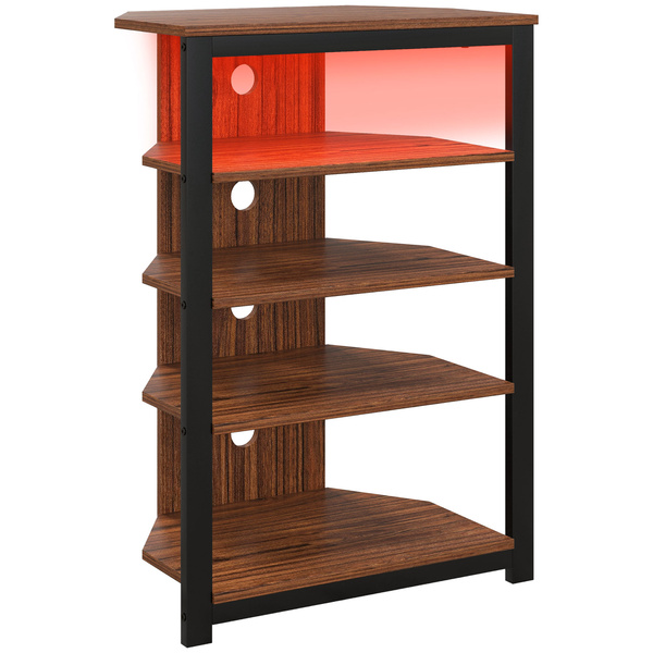 HOMCOM 4-Tier Corner TV Stand with Storage, LED Lights, Cable Management, Small TV Unit Entertainment Centre for TVs up to 29", for Living Room, Bedroom