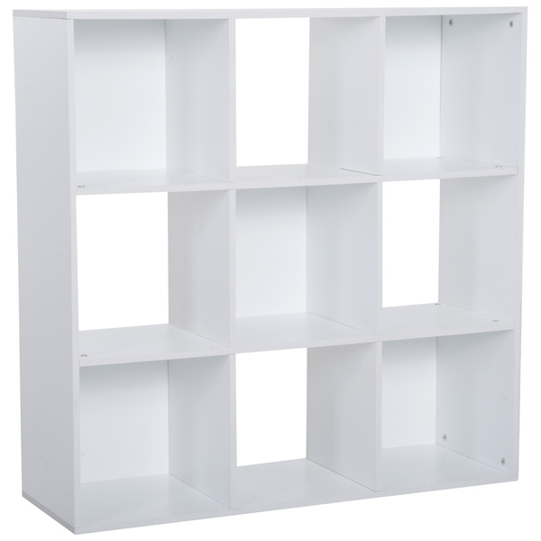HOMCOM 3-tier 9 Cubes Storage Unit Particle Board Cupboard Bookcase Organiser Home Office Shelves, White