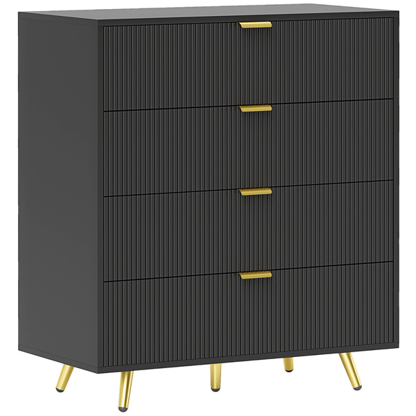 HOMCOM Elegant Four-Drawer Bedside Table - Black