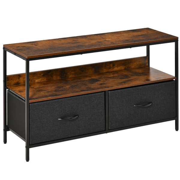 HOMCOM TV Stand Cabinet with 2 Foldable Drawers - Rustic Brown