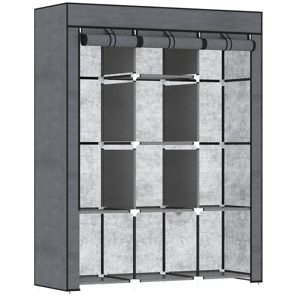 HOMCOM Fabric Wardrobe, with Rails and Shelves - Dark Grey