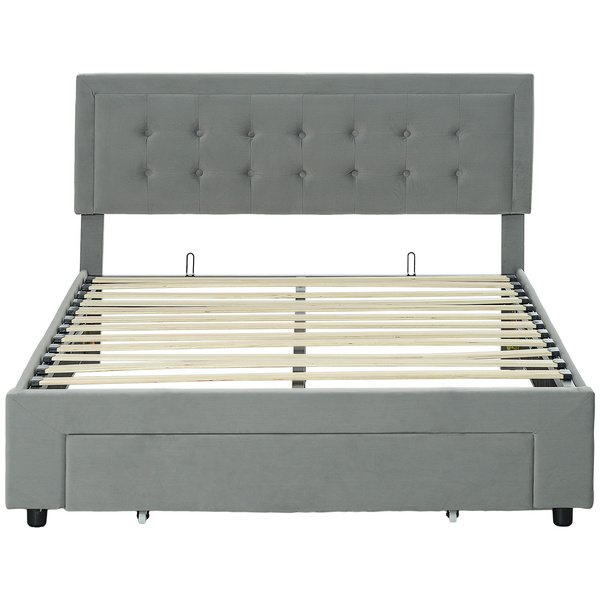 HOMCOM Double Size Ottoman Bed Frame 140W x 193.5D x 95Hcm with Front Drawer - Grey
