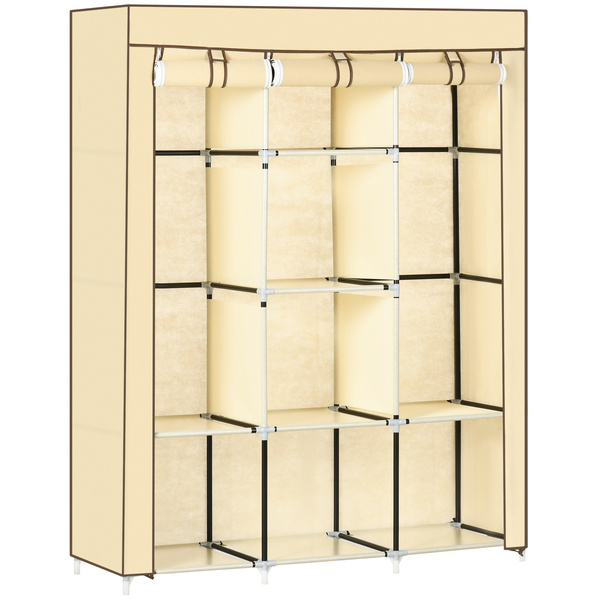 HOMCOM Fabric Wardrobe, with Rails and Shelves - Beige