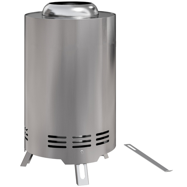 Outsunny Smokeless Fire Pit, 16 x 16 cm Stainless Steel Portable Wood Burning Firepit with Poker, Wood or Pellet Fuelled Tabletop Fire Pit for Garden Camping Bonfire Party, Silver Tone