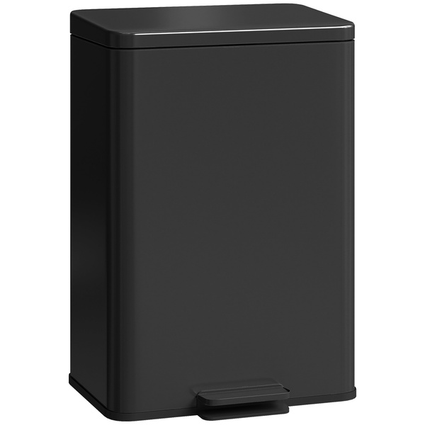 HOMCOM 20L Kitchen Bin with Soft-Close Lid and Stay-Open Function, Stainless Steel Pedal Bin with Removable Inner Bucket for Kitchen, Office, Home, Matte Black