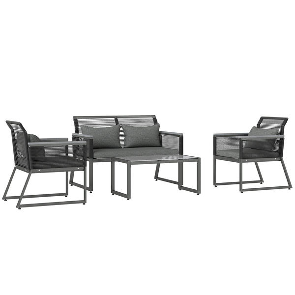 Outsunny 4 Pieces Rattan Garden Furniture Set - Charcoal Grey