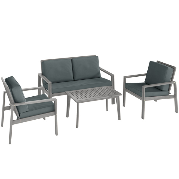 Outsunny 4-Piece Wooden Garden Furniture Set with Cushions - Light Grey