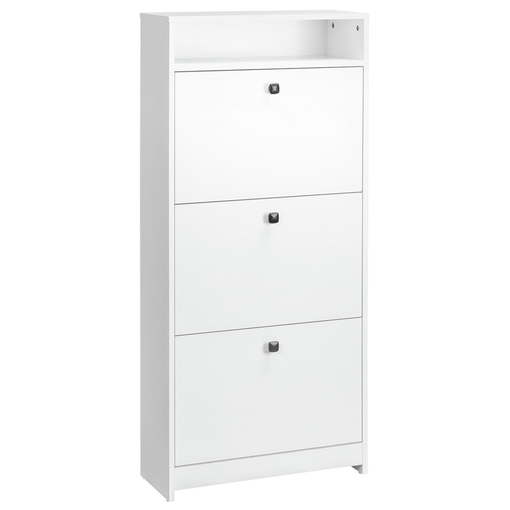 HOMCOM Narrow Shoe Cabinet with 3 Flip Doors, 14-18 Pairs Shoe Cupboard with Open Shelf for Slim Hallway and Entryway, 24 x 60 x 132 cm, White