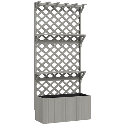 Outsunny 52L Wooden Planter, with Trellis and Shelves - Grey