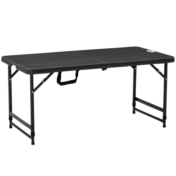 Outsunny Foldable Patio Dining Table for 4, Height Adjustable Outdoor Table for Garden, Lawn, Dark Grey