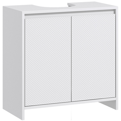 HOMCOM Under Sink Bathroom Cabinet, Freestanding Under Sink Cabinet with 2 Doors and Shelf for Basin without or with Pedestal, White