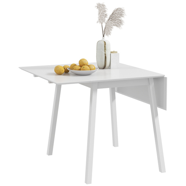 HOMCOM Solid Wood Folding Dining Table, Drop Leaf Table for 2-4 People, Rectangle Kitchen Table for Small Space, White