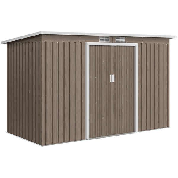 Outsunny 4 x 9ft Metal Shed, with Foundation Shed - Brown
