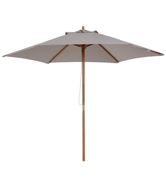 Outsunny 2.5m Wood Garden Parasol Sun Shade Patio Outdoor Wooden Umbrella Canopy, Table Market Umbrella with Vent, 38mm Pole, Rope Pulley Mechanism, Grey