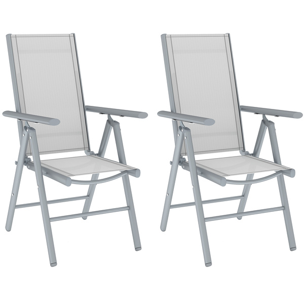 Outsunny Set of Two Aluminium Folding Chairs  - Light Grey