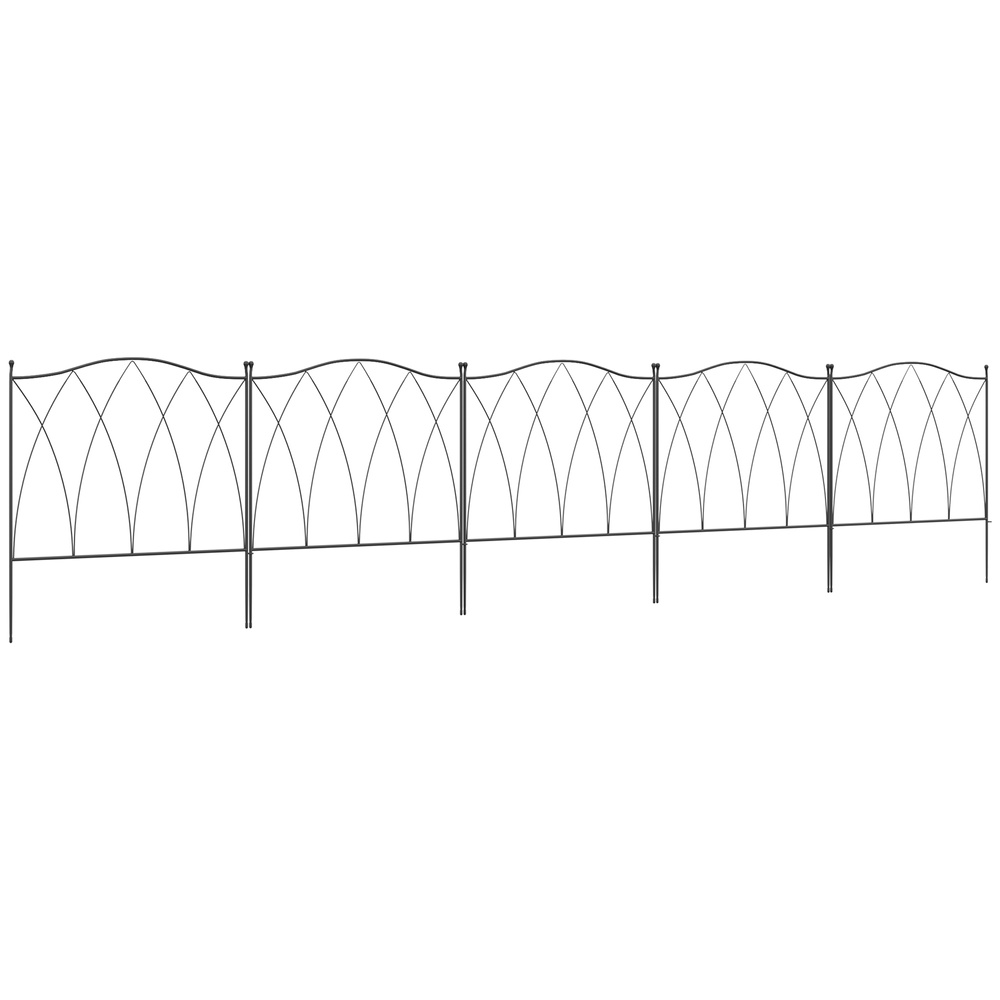 Outsunny Set of Five 61.5cm Decorative Metal Fence Panels - Black