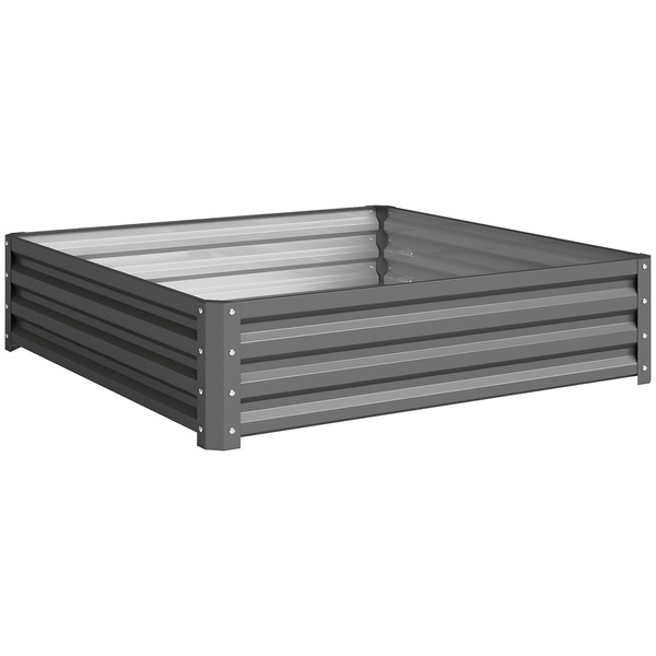 Outsunny 432L Square Raised Garden Bed Box Steel Frame for Vegetables, Flowers and Herbs, 120 x 120 x 30cm, Light Grey