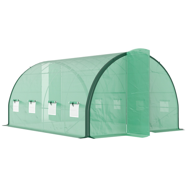 Outsunny 4 x 3 m Polytunnel Greenhouse with Windows and Doors and Galvanised Steel Frame - Green
