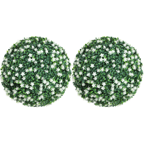 HOMCOM Set of Two Artificial Boxwood Balls Plants - White