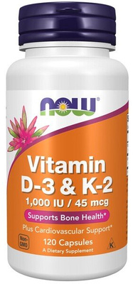 Now Foods Vitamin D-3 & K-2 Wspomaga Prawidłowe Funkcjonowne Systemu Immunologicznego i Zdrowie Kości  120 Kapsułek