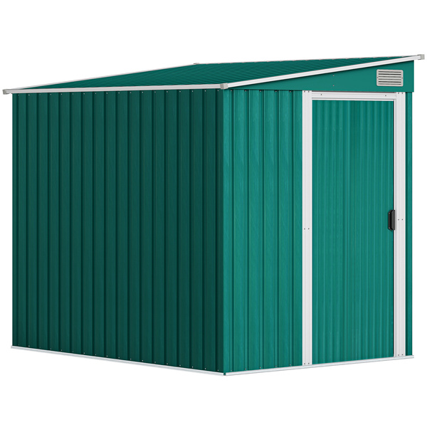 Outsunny 7 x 5ft Galvanised Metal Shed, with Sliding Door - Green