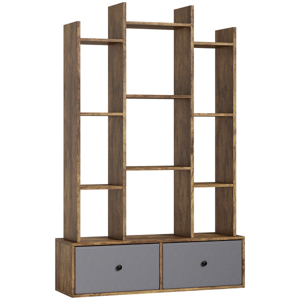 HOMCOM 12 Shelf Storage Unit, with Drawers - Brown