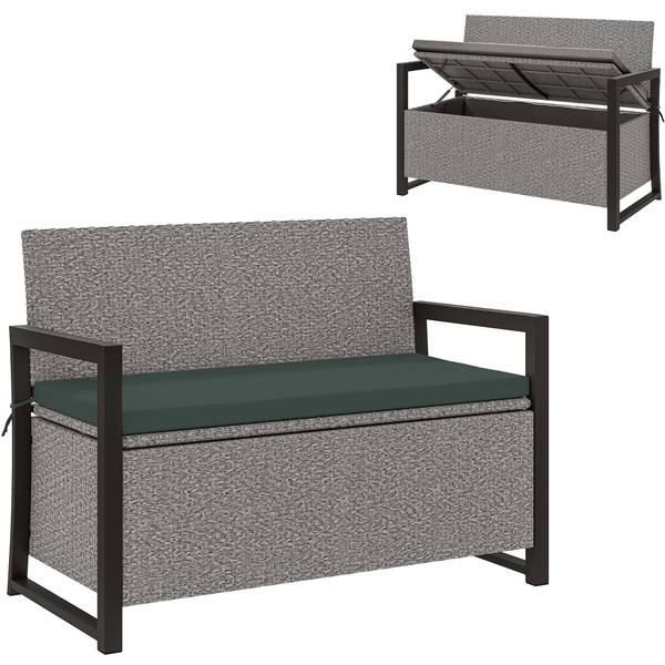 Outsunny 151.5L Storage Garden Bench, with Cushion - Grey