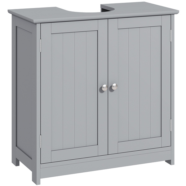 kleankin Under Sink Bathroom Cabinet, Freestanding Under Sink Cabinet with 2 Doors and Adjustable Shelf for Basin without or with Pedestal, Grey