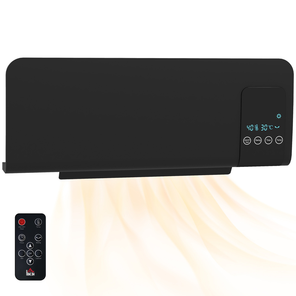 HOMCOM 2000W Wall Mounted Heater, 18-45°C Temperature, Black