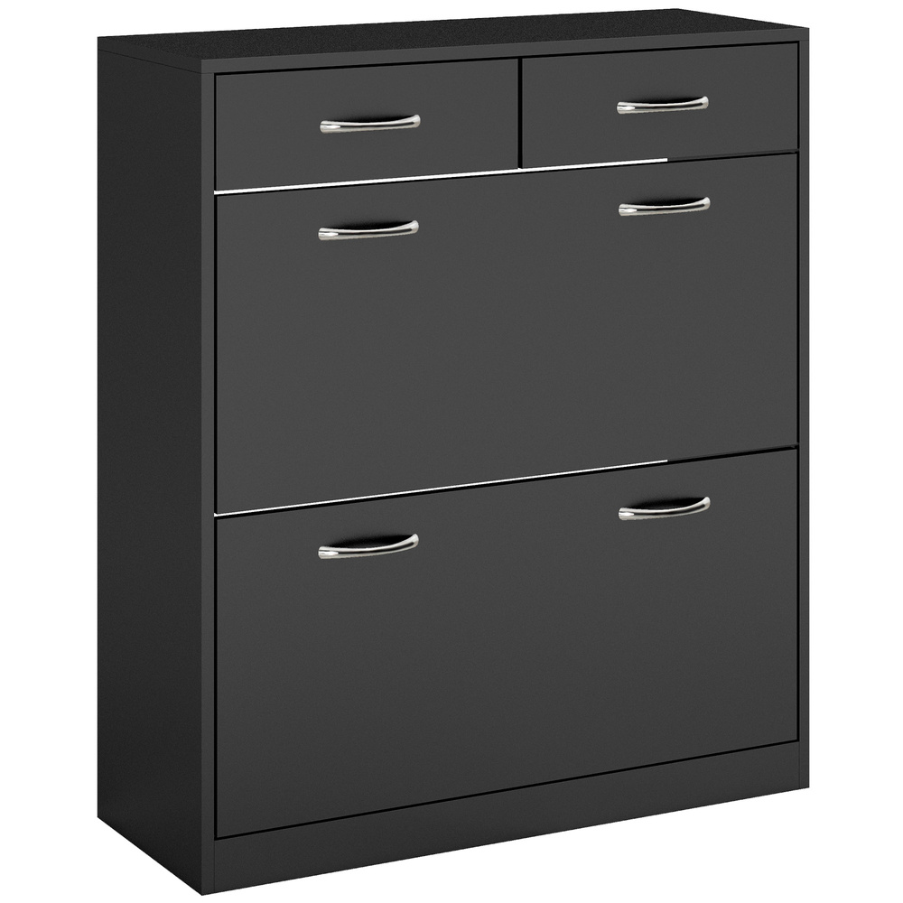 HOMCOM Narrow Shoe Storage with 2 Flip Drawers and Adjustable Shelves Shoe Cabinet Organizer for 12 Pairs of Shoes, Black