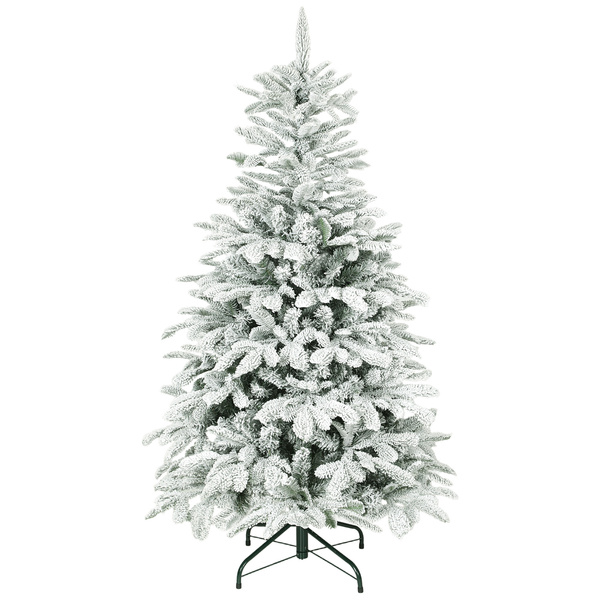 HOMCOM 5 ft Artificial Flocked Christmas Tree with 717 Branches, Hinged Xmas Tree with Foldable Metal Stand, Easy Assembly for Home Office Decor