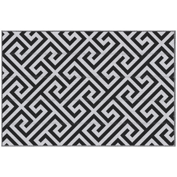 Outsunny Outdoor Rug Reversible Mat Plastic Straw Rug Portable RV Camping Mat for Garden Deck Picnic Indoor, 121 x 182 cm (4 x 6 ft), Black & White