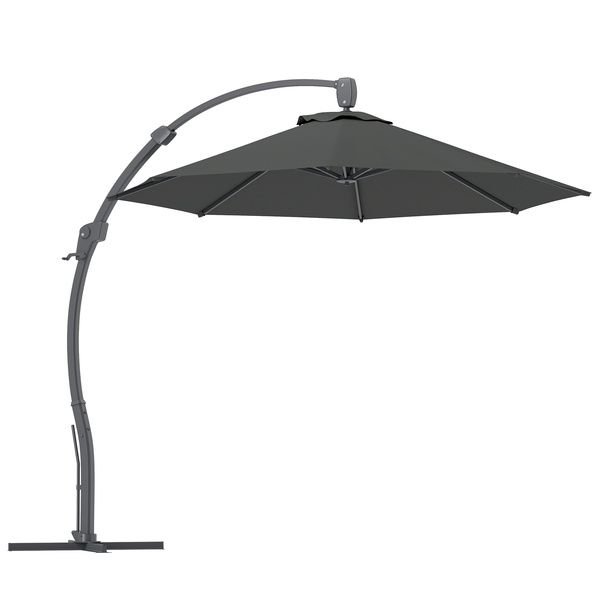 Outsunny 3(m) Garden Cantilever Parasol, Round Overhanging Umbrella with Crank Handle, Cross Base, Aluminium Frame and 360° Rotation, Banana Patio Umbrella for Outdoor Sun Shade, Grey
