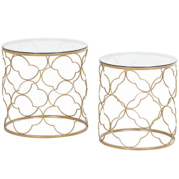 HOMCOM Nesting Tables Set of 2, Modern Stacking Side End Table with Tempered Glass Top, Metal Frame for Living Room Bedroom Office, Gold Tone