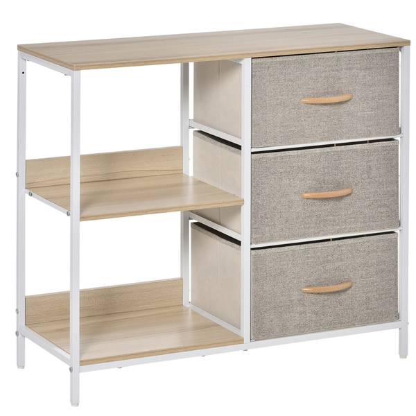 HOMCOM Chest of Drawers Storage  Dresser Cabinet Organizer with 3 Fabric Drawers and 2 Display Shelves for Living Room, Bedroom, Hallway, Beige