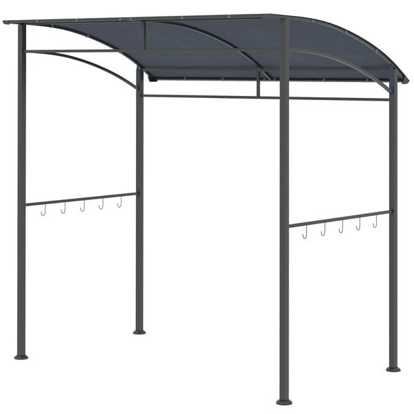 Outsunny 2.2 x 1.5 m BBQ Grill Gazebo Tent, Garden Grill with Metal Frame, Curved Canopy and 10 Hooks, Outdoor Sun Shade, Grey